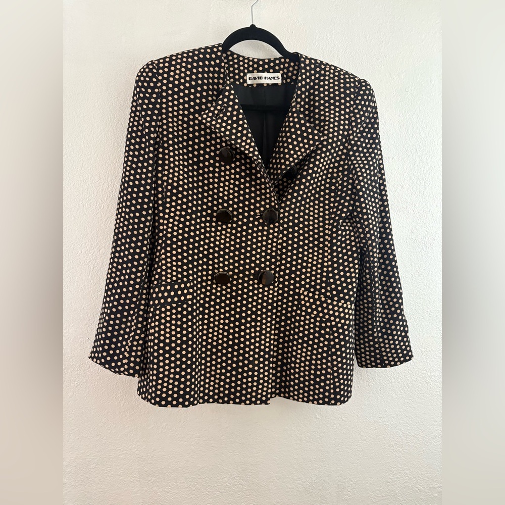 David Hayes small polka dot silk double-breasted blazer size 10